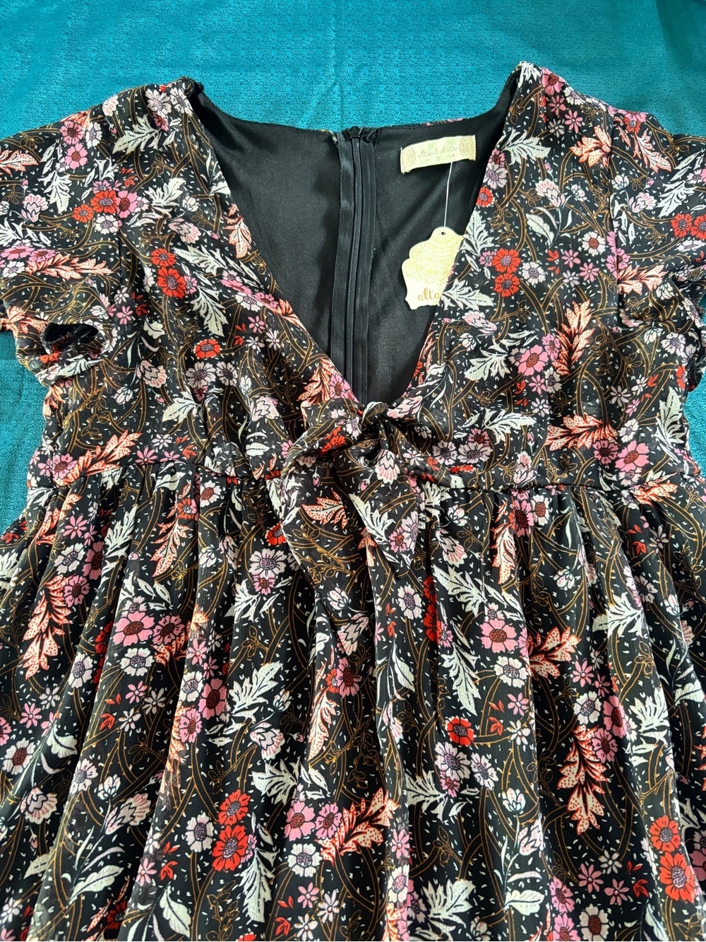 Altar'd State Black Dress with Pink & Red Floral Print